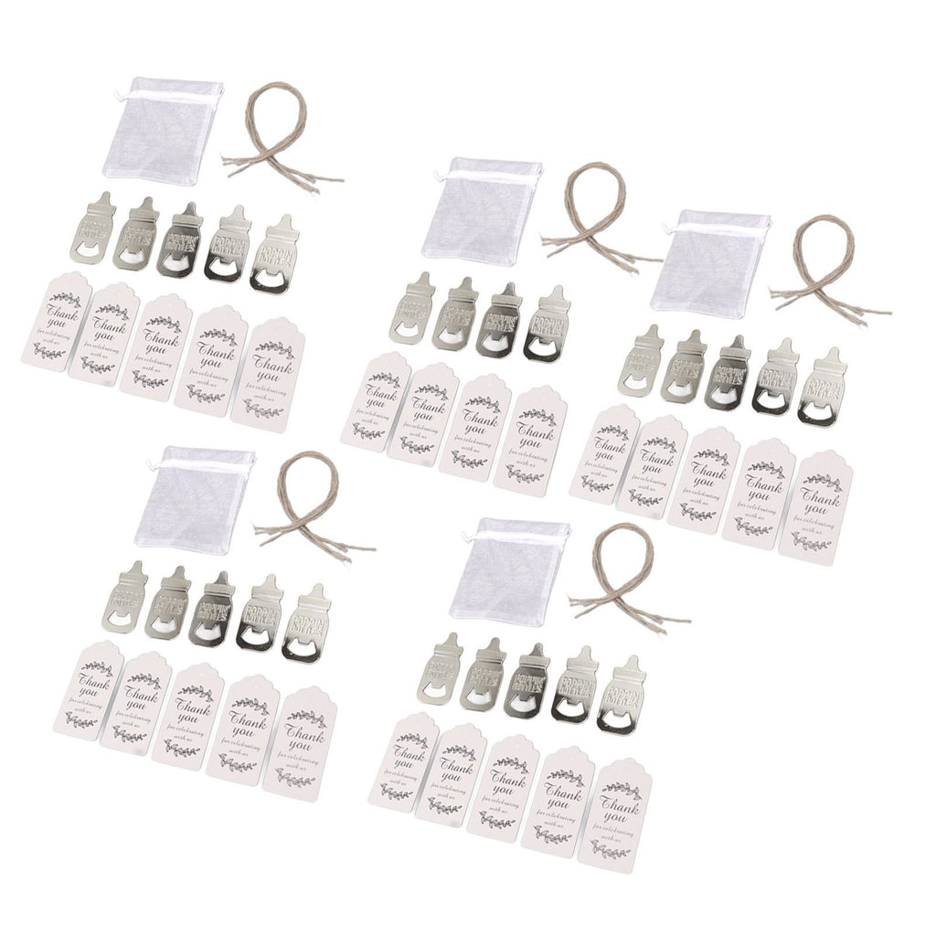 24 Set Baby Bottle Opener Zinc Alloy Cute Baby Bottle Shaped Bottle Opener Baby Shower Return Gift for Baby Shower Party Silver