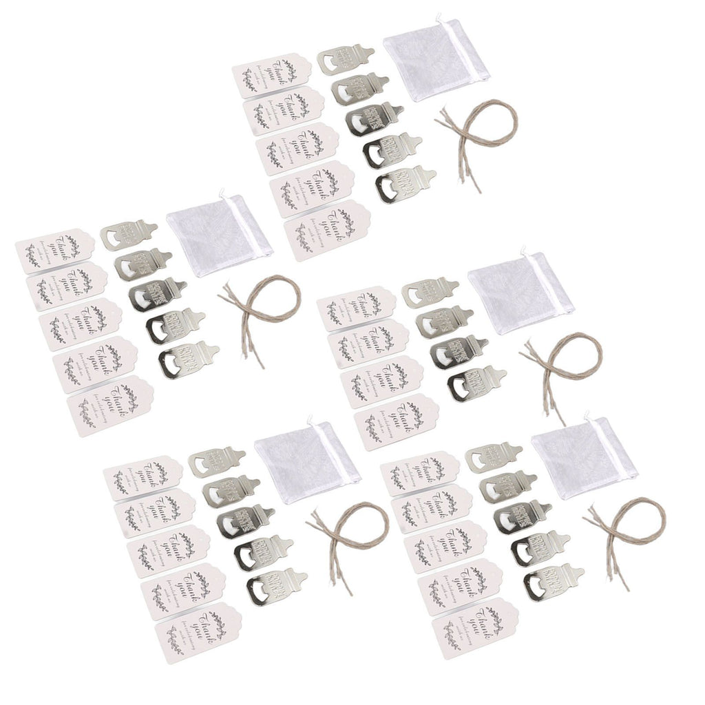 24 Set Baby Bottle Opener Zinc Alloy Cute Baby Bottle Shaped Bottle Opener Baby Shower Return Gift for Baby Shower Party Silver