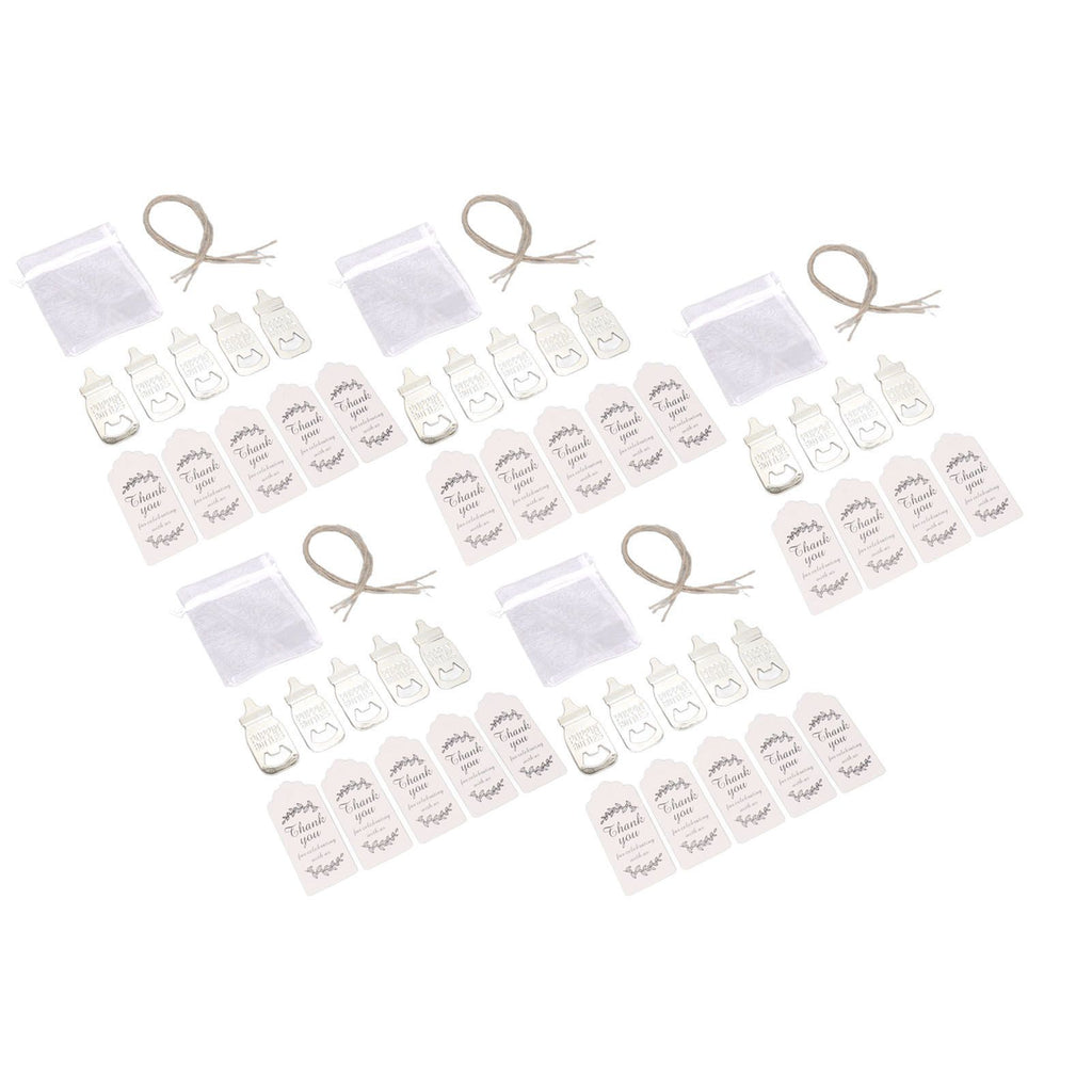 24 Set Baby Bottle Opener Zinc Alloy Cute Baby Bottle Shaped Bottle Opener Baby Shower Return Gift for Baby Shower Party Silver