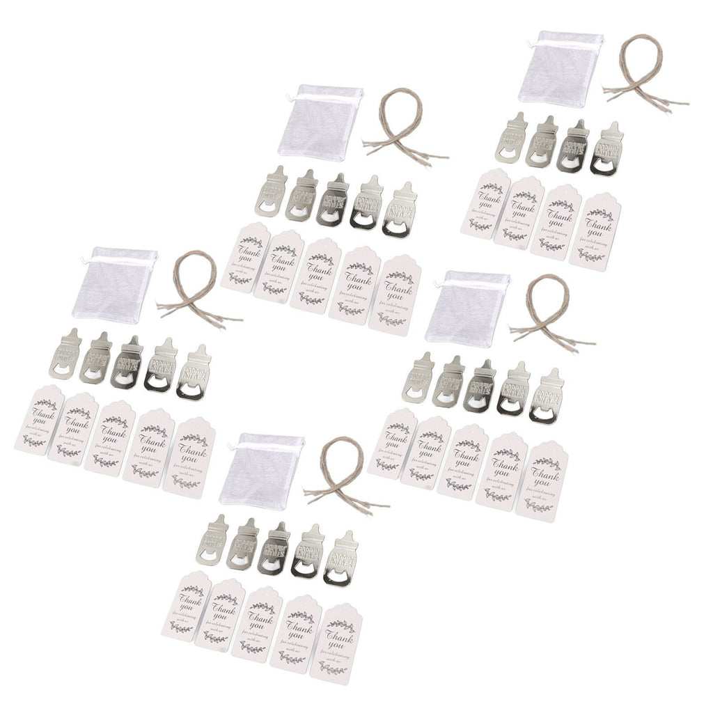 24 Set Baby Bottle Opener Zinc Alloy Cute Baby Bottle Shaped Bottle Opener Baby Shower Return Gift for Baby Shower Party Silver