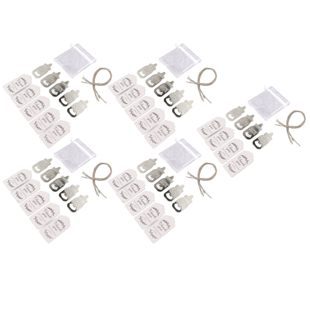 24 Set Baby Bottle Opener Zinc Alloy Cute Baby Bottle Shaped Bottle Opener Baby Shower Return Gift for Baby Shower Party Silver