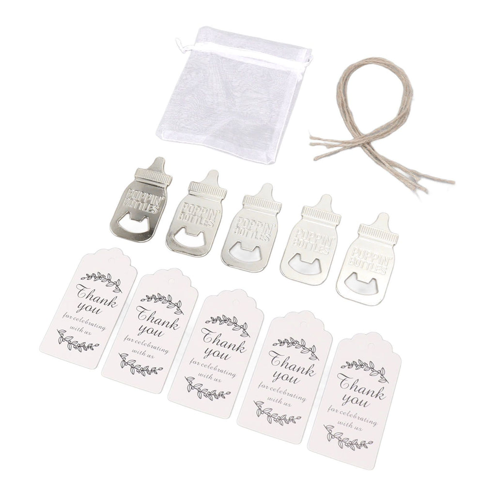 24 Set Baby Bottle Opener Zinc Alloy Cute Baby Bottle Shaped Bottle Opener Baby Shower Return Gift for Baby Shower Party Silver