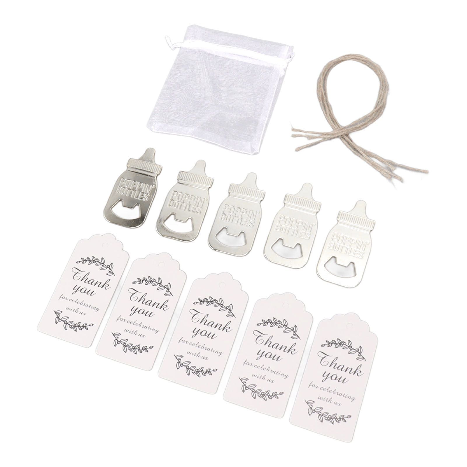 24 Set Baby Bottle Opener Zinc Alloy Cute Baby Bottle Shaped Bottle Opener Baby Shower Return Gift for Baby Shower Party Silver
