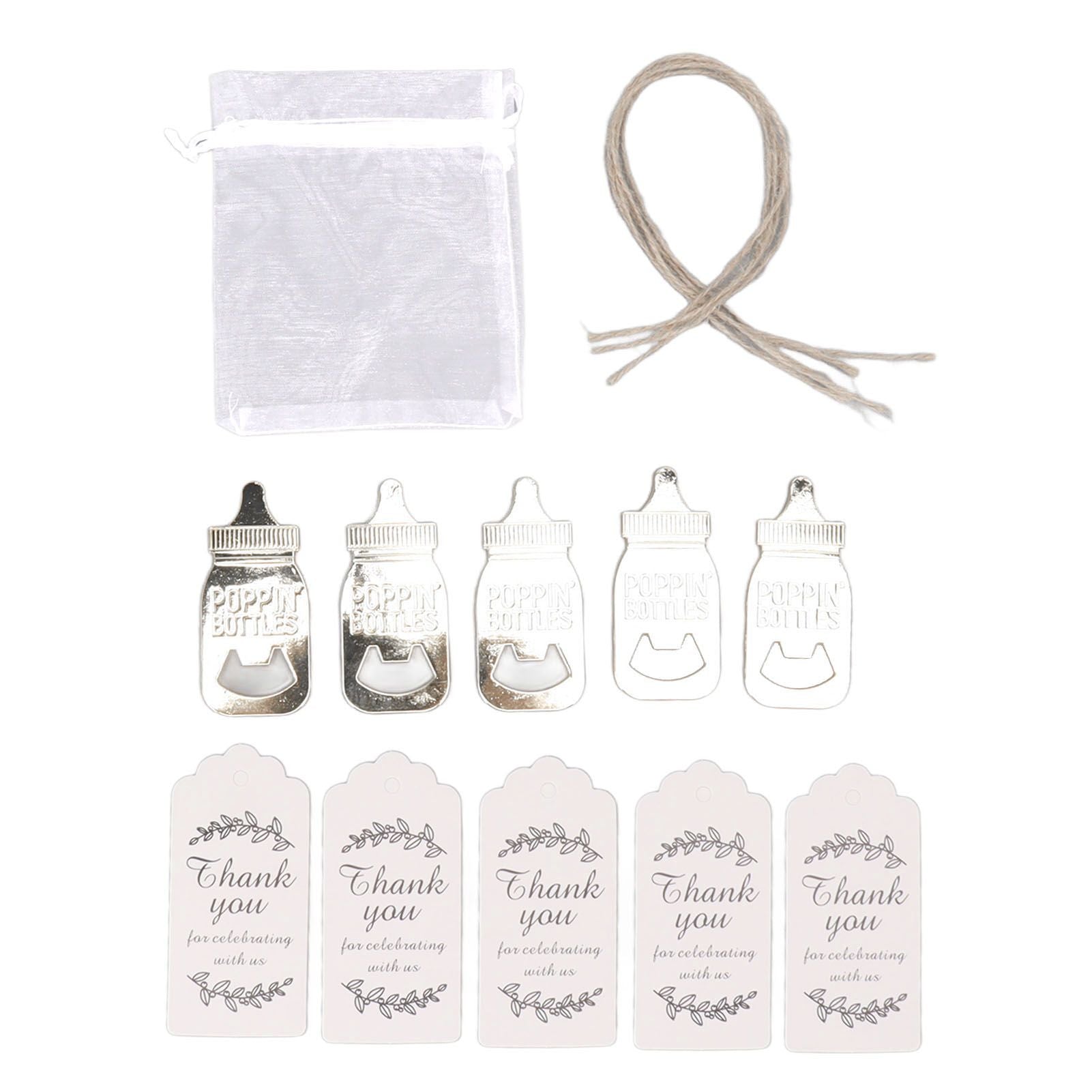 24 Set Baby Bottle Opener Zinc Alloy Cute Baby Bottle Shaped Bottle Opener Baby Shower Return Gift for Baby Shower Party Silver