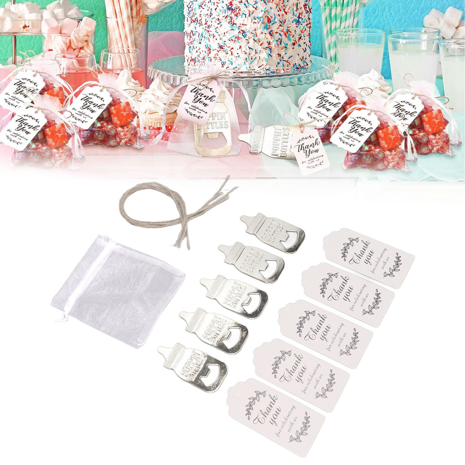 24 Set Baby Bottle Opener Zinc Alloy Cute Baby Bottle Shaped Bottle Opener Baby Shower Return Gift for Baby Shower Party Silver