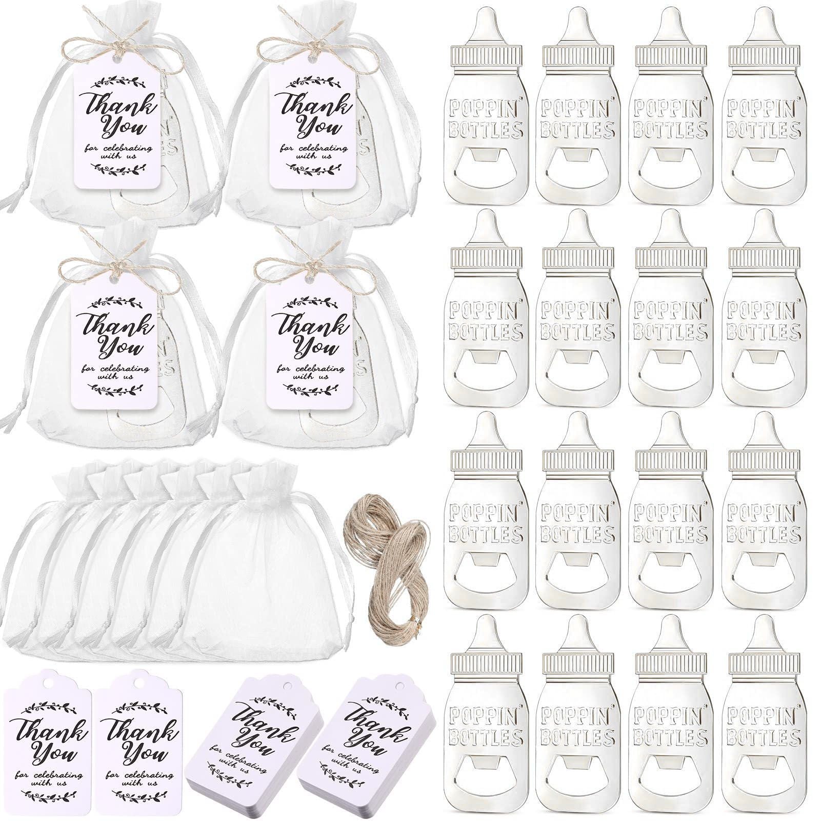 24 Set Baby Bottle Opener Zinc Alloy Cute Baby Bottle Shaped Bottle Opener Baby Shower Return Gift for Baby Shower Party Silver