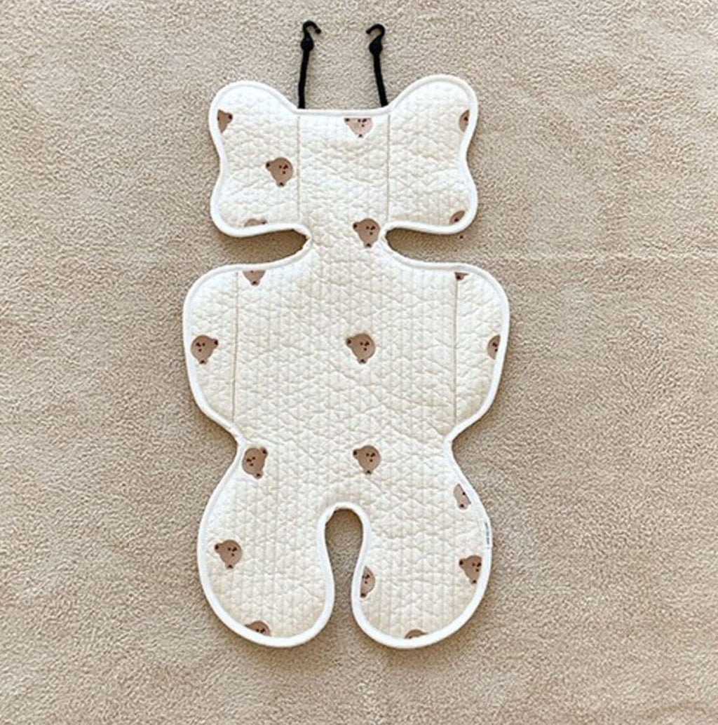Soft Baby Stroller Seat Cushion Breathable Pure Cotton Infant Car Seat Head Neck Body Support Thin Style Bear
