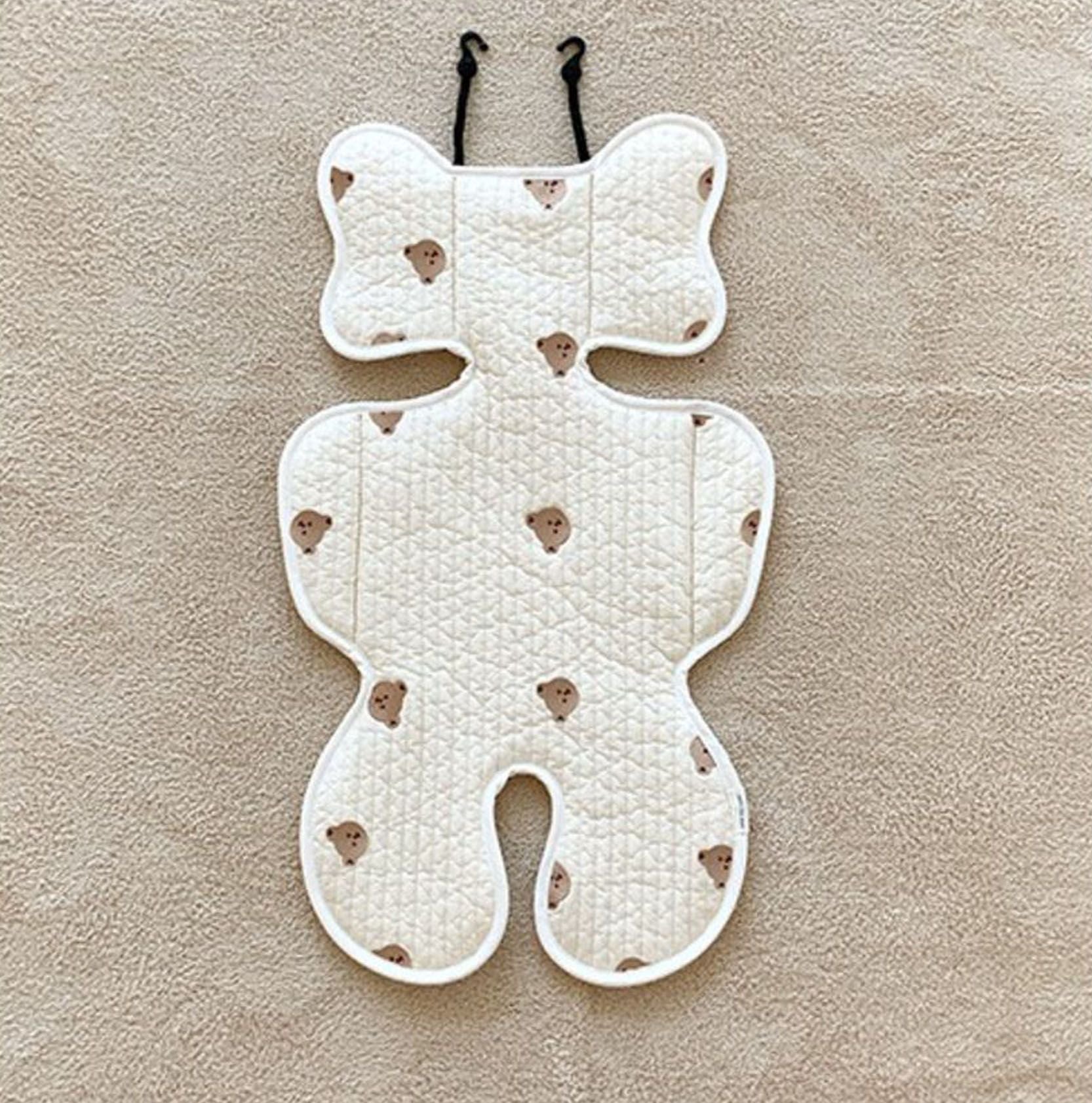 Soft Baby Stroller Seat Cushion Breathable Pure Cotton Infant Car Seat Head Neck Body Support Thin Style Bear