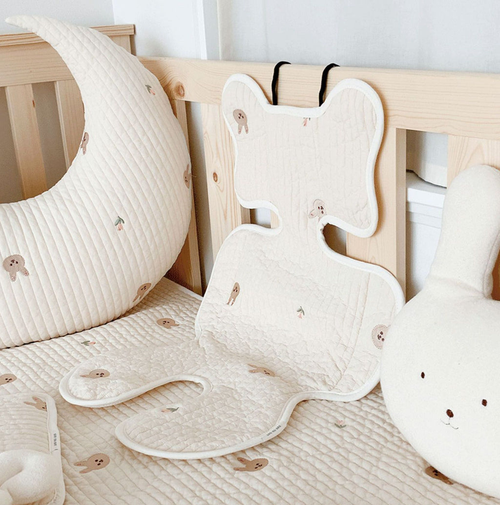 Soft Baby Stroller Seat Cushion Breathable Pure Cotton Infant Car Seat Head Neck Body Support Thin Style Rabbit