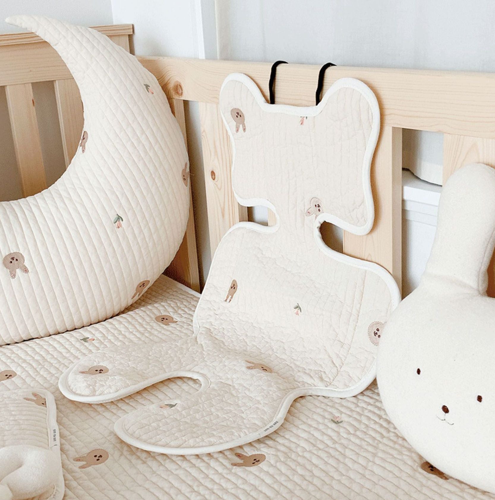 Soft Baby Stroller Seat Cushion Breathable Pure Cotton Infant Car Seat Head Neck Body Support Thin Style Rabbit