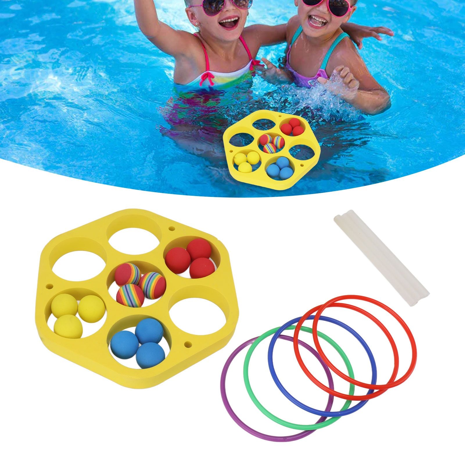 Ring Throw Pool Game Toy EVA Floating Foam with Balls for Kids Adults Water Sports Outdoor Party Hexagonal Circle
