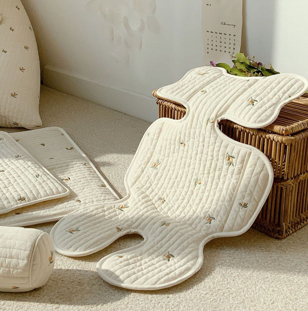 Soft Baby Stroller Seat Cushion Breathable Pure Cotton Infant Car Seat Head Neck Body Support Thin Style Olive