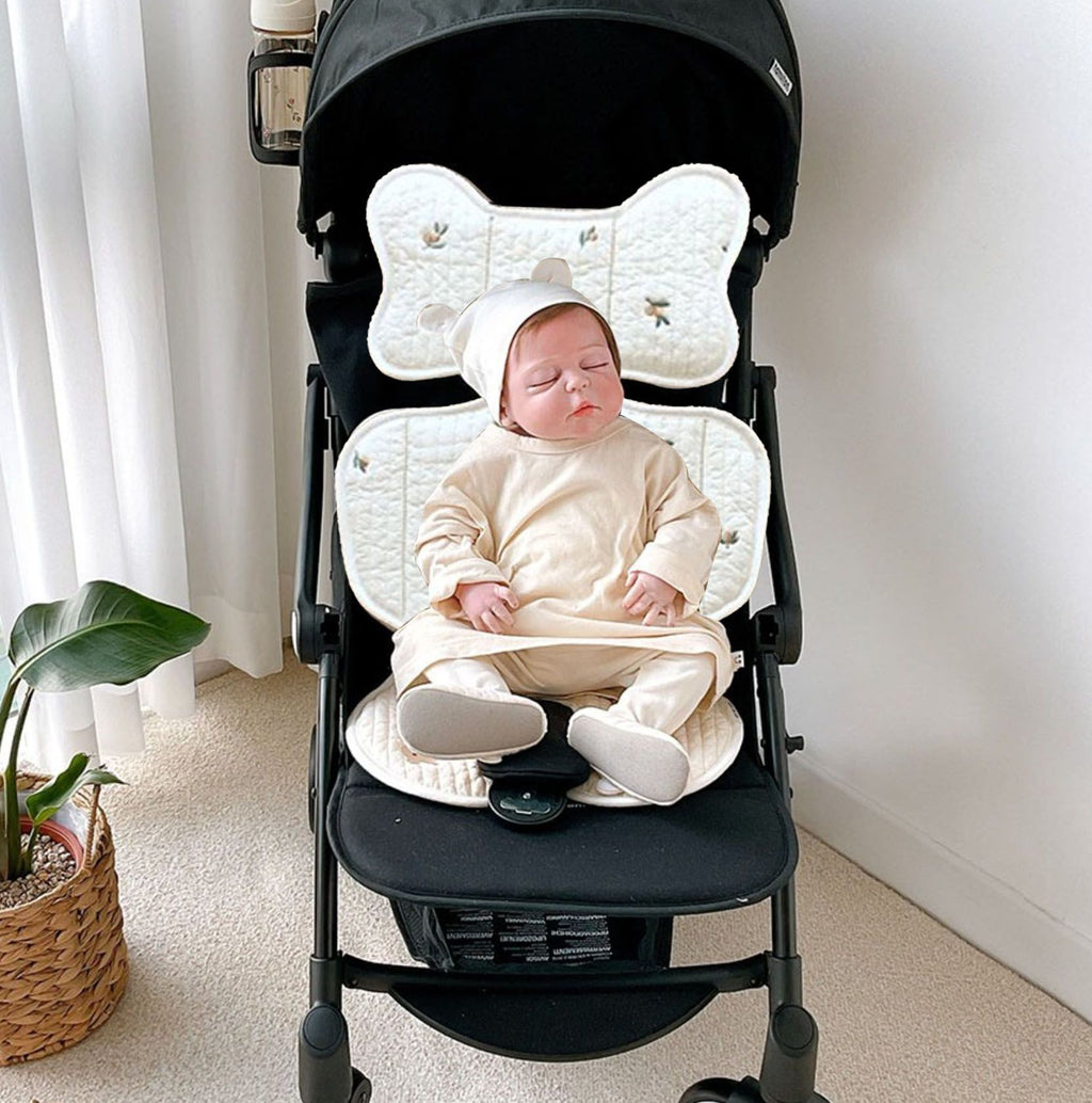 Soft Baby Stroller Seat Cushion Breathable Pure Cotton Infant Car Seat Head Neck Body Support Thin Style Olive