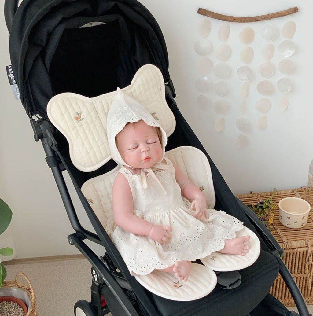Soft Baby Stroller Seat Cushion Breathable Pure Cotton Infant Car Seat Head Neck Body Support Thin Style Olive