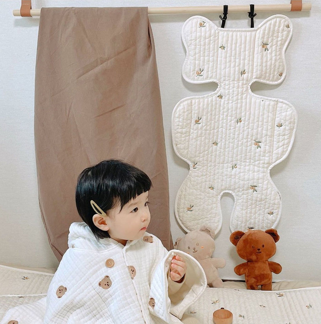 Soft Baby Stroller Seat Cushion Breathable Pure Cotton Infant Car Seat Head Neck Body Support Thin Style Olive