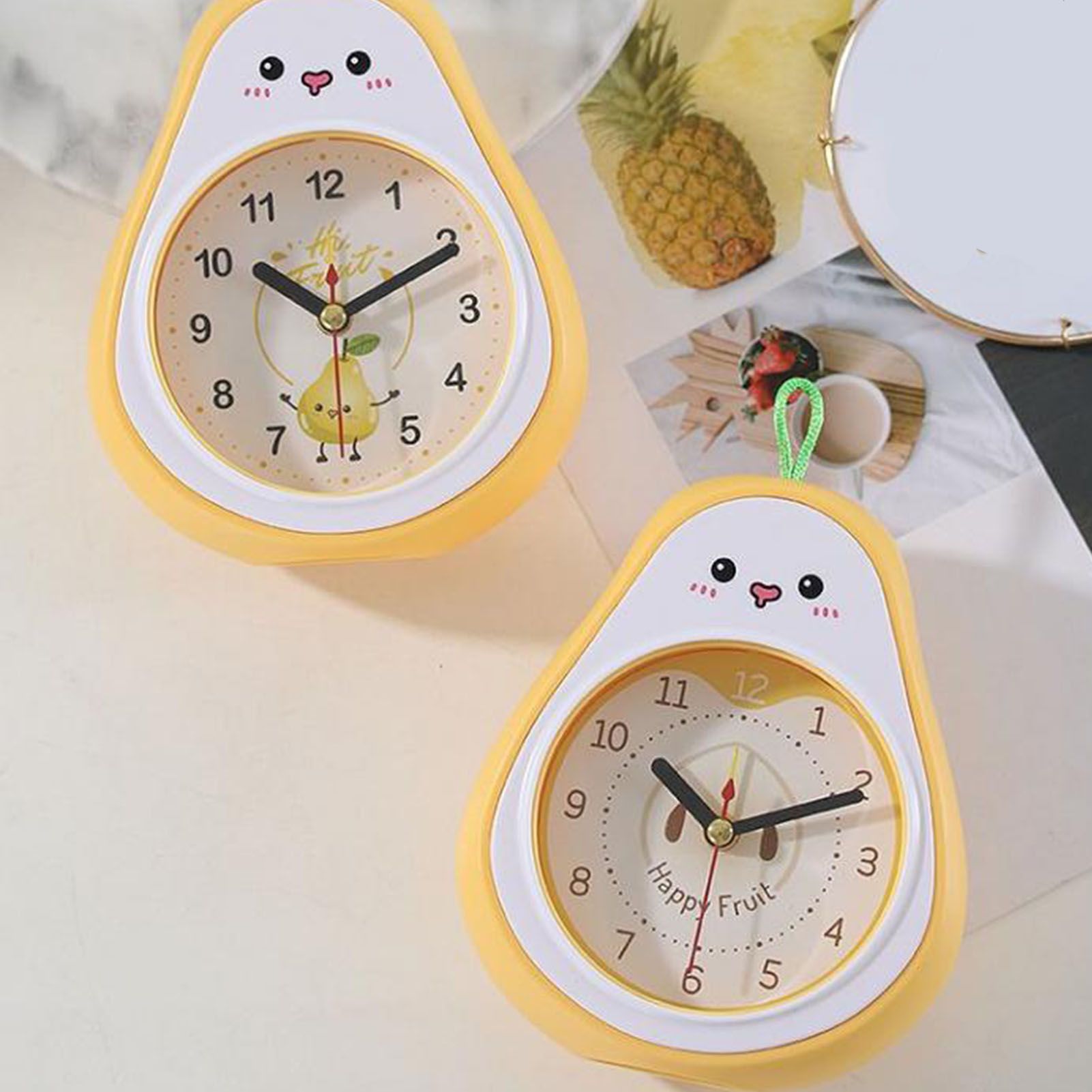 Cartoon Fruit Alarm Clock Kids Alarm Clock Decorative Ornaments Children Gift Student Gift Crystal Pea