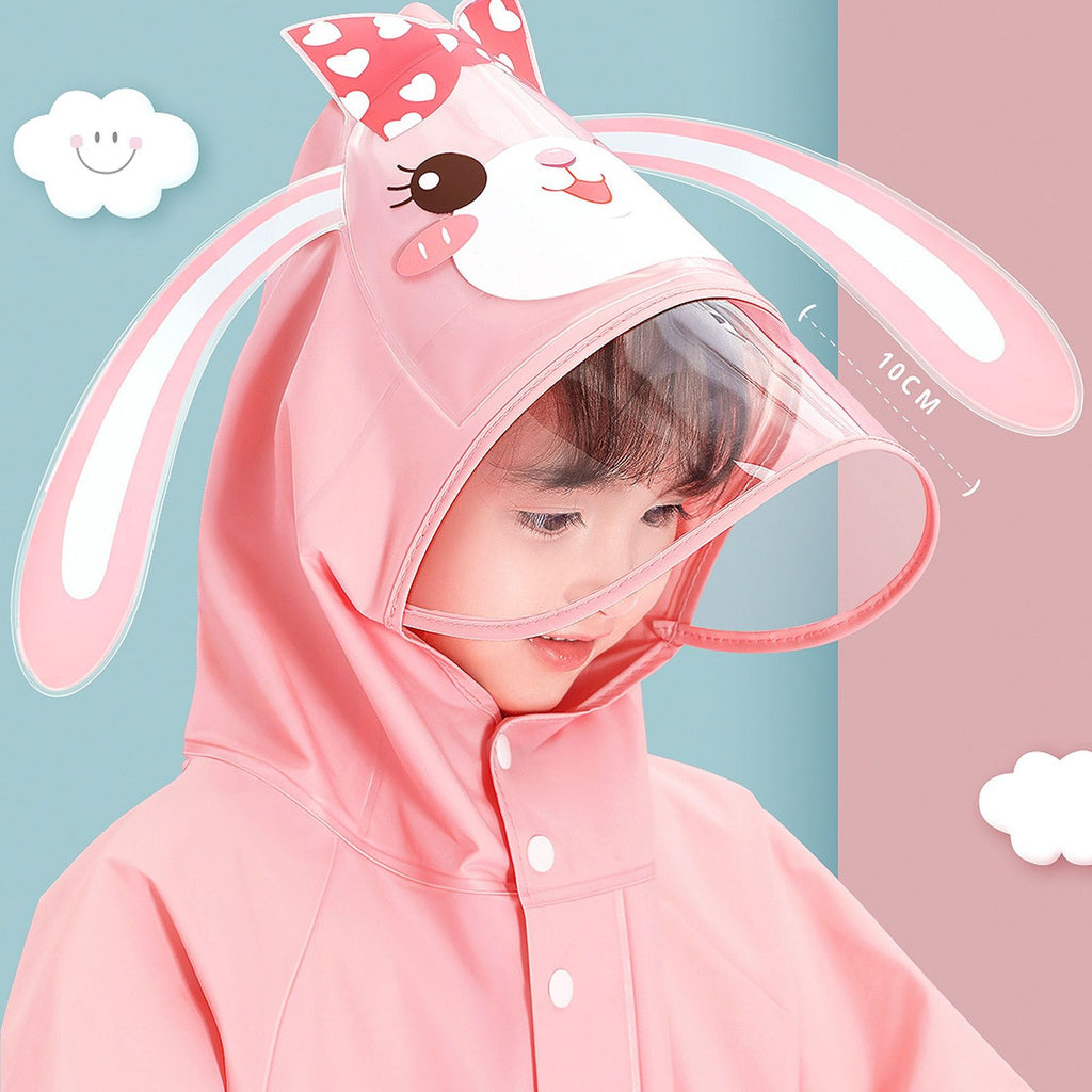 Kids Raincoat Waterproof Cute Pattern Lightweight Portable Children Hooded Rainwear for Girl Boy Pink M