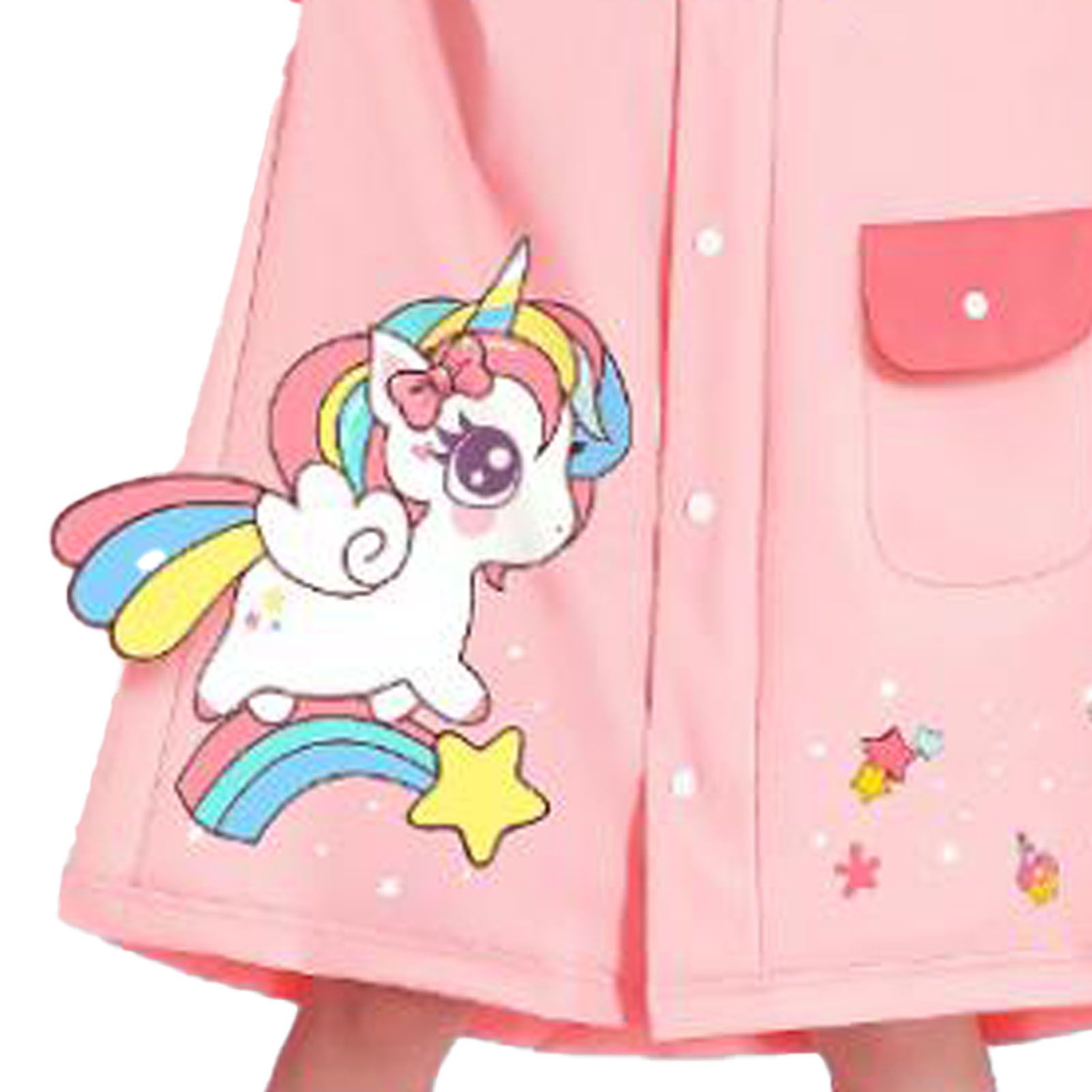 Kids Raincoat Waterproof Cute Pattern Lightweight Portable Children Hooded Rainwear for Girl Boy Pink L