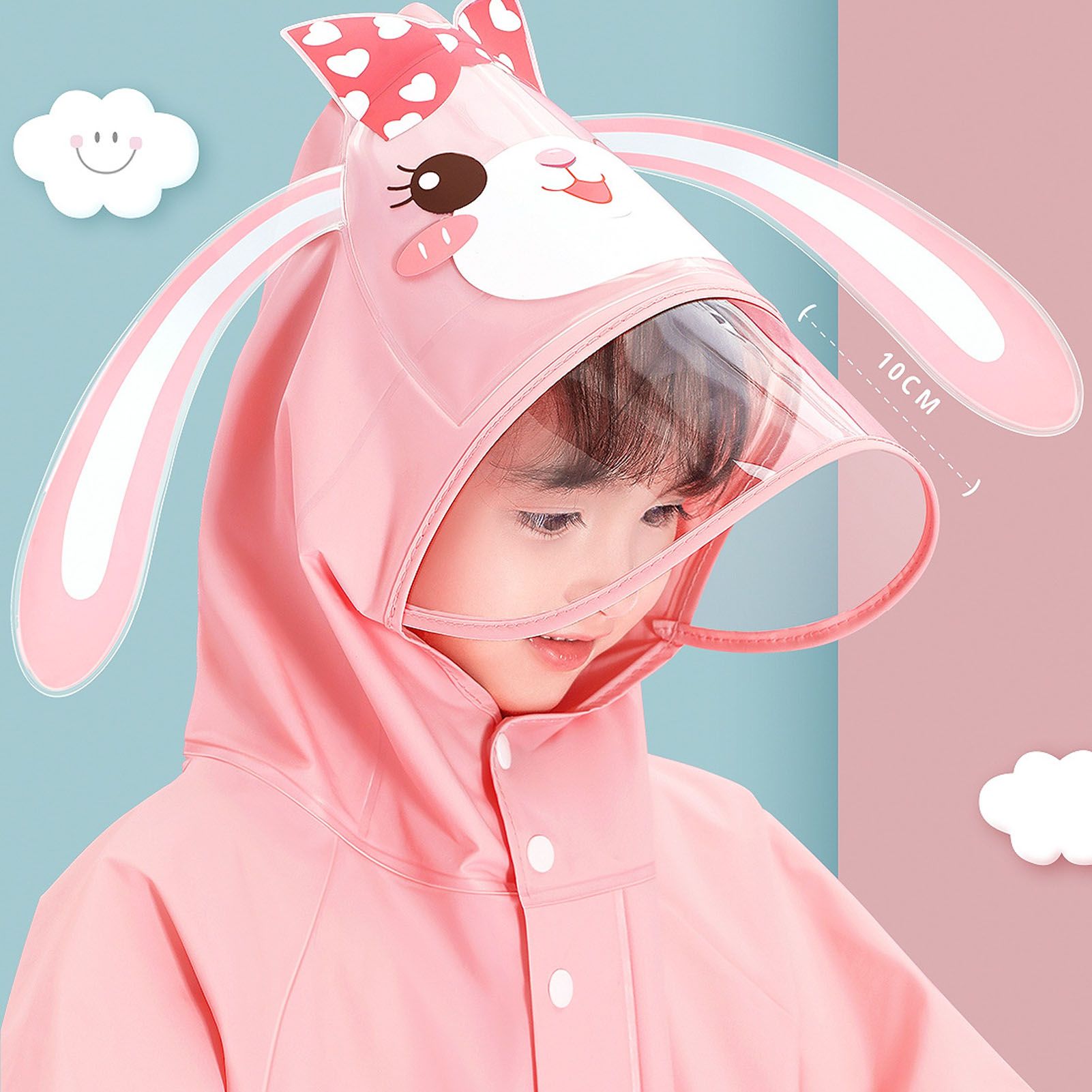 Kids Raincoat Waterproof Cute Pattern Lightweight Portable Children Hooded Rainwear for Girl Boy Pink XL