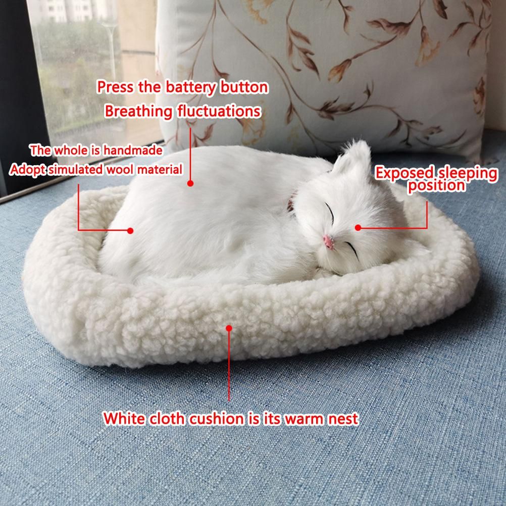 Realistic Sleeping Cat Toy Breathing Cat Stuffed Animal Doll with Mat Plush Toys for Children Home Ornament