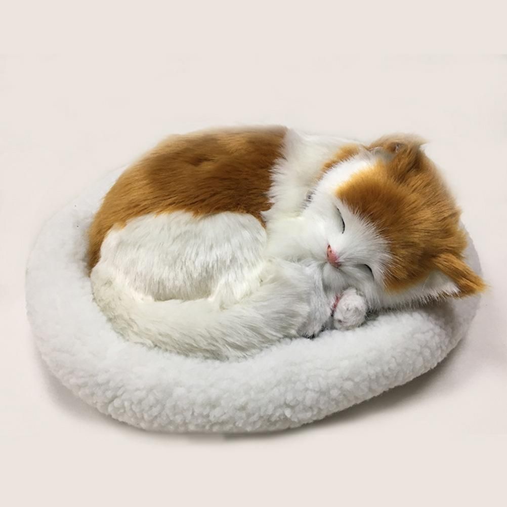 Realistic Sleeping Cat Toy Breathing Cat Stuffed Animal Doll with Mat Plush Toys for Children Home Ornament