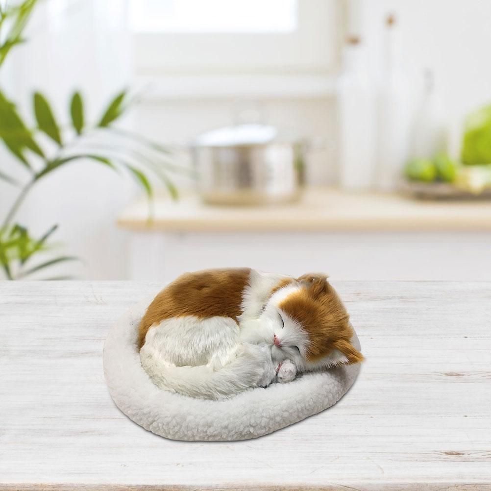 Realistic Sleeping Cat Toy Breathing Cat Stuffed Animal Doll with Mat Plush Toys for Children Home Ornament