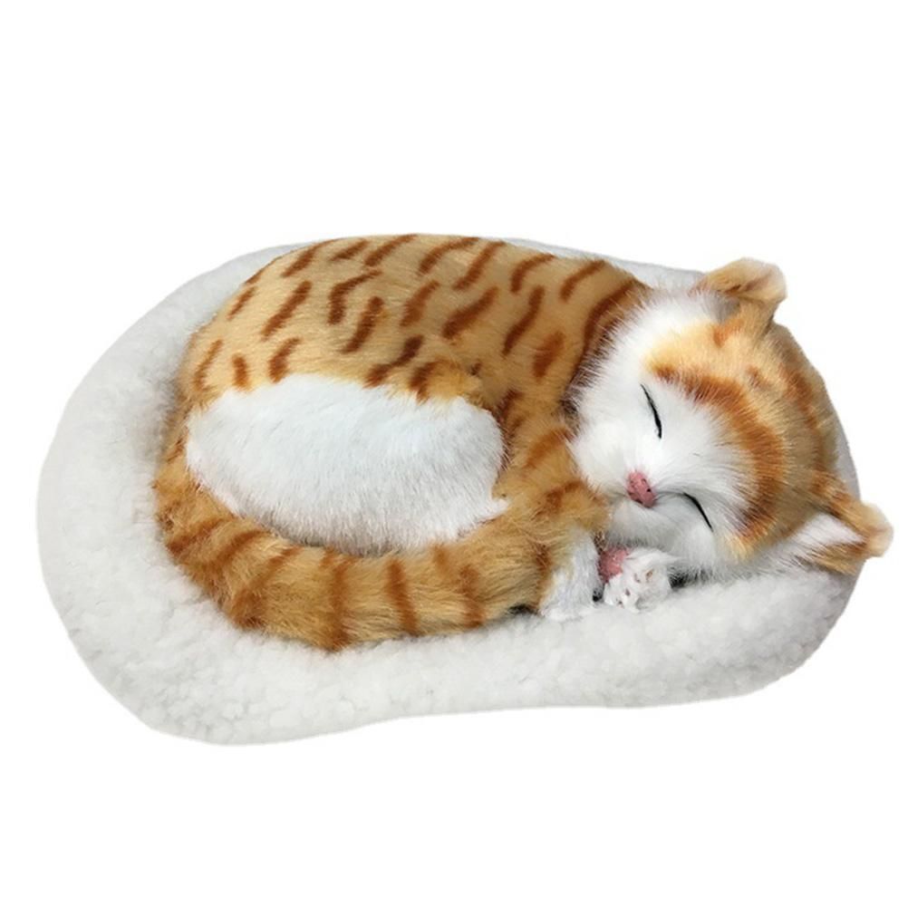 Realistic Sleeping Cat Toy Breathing Cat Stuffed Animal Doll with Mat Plush Toys for Children Home Ornament