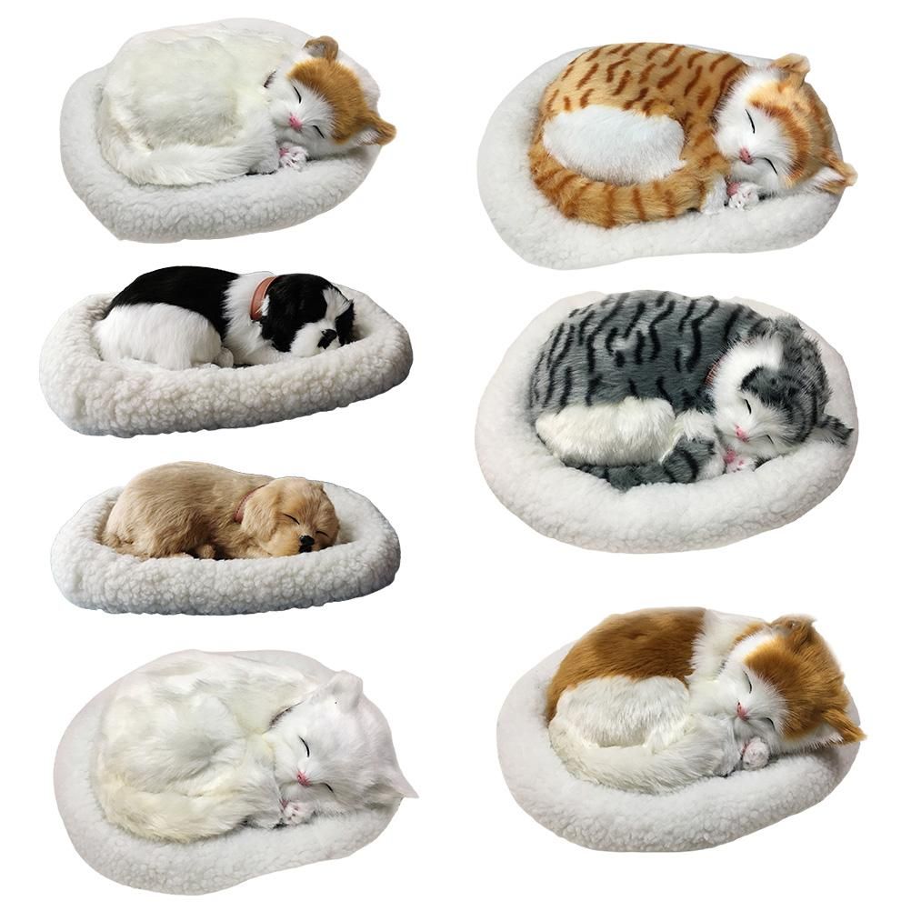 Realistic Sleeping Cat Toy Breathing Cat Stuffed Animal Doll with Mat Plush Toys for Children Home Ornament
