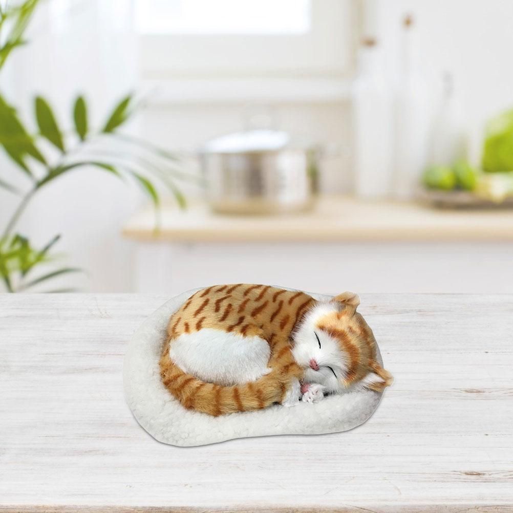 Realistic Sleeping Cat Toy Breathing Cat Stuffed Animal Doll with Mat Plush Toys for Children Home Ornament