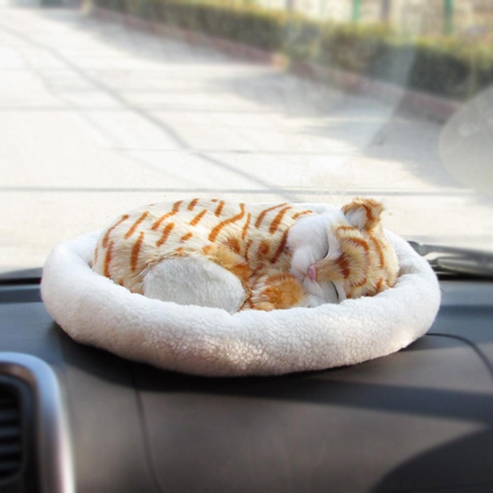 Realistic Sleeping Cat Toy Breathing Cat Stuffed Animal Doll with Mat Plush Toys for Children Home Ornament