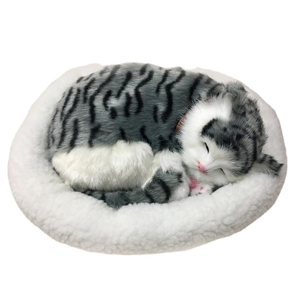 Realistic Sleeping Cat Toy Breathing Cat Stuffed Animal Doll with Mat Plush Toys for Children Home Ornament