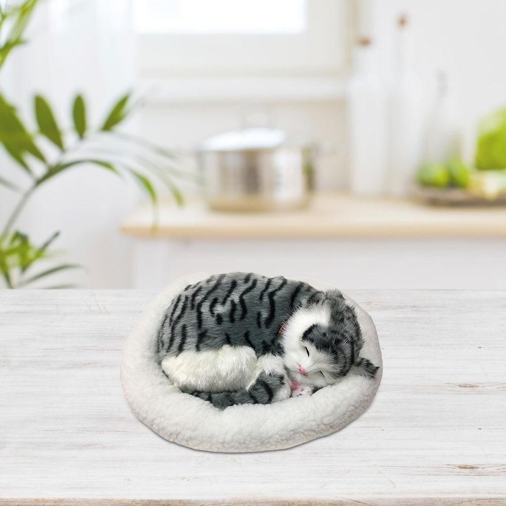Realistic Sleeping Cat Toy Breathing Cat Stuffed Animal Doll with Mat Plush Toys for Children Home Ornament