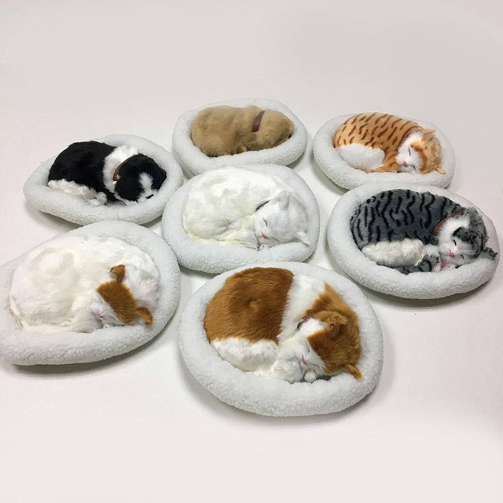 Realistic Sleeping Cat Toy Breathing Cat Stuffed Animal Doll with Mat Plush Toys for Children Home Ornament