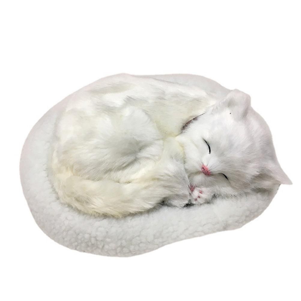 Realistic Sleeping Cat Toy Breathing Cat Stuffed Animal Doll with Mat Plush Toys for Children Home Ornament