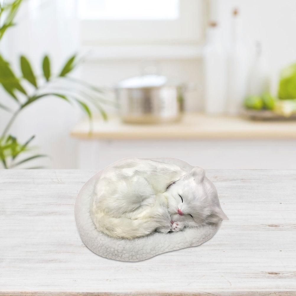 Realistic Sleeping Cat Toy Breathing Cat Stuffed Animal Doll with Mat Plush Toys for Children Home Ornament