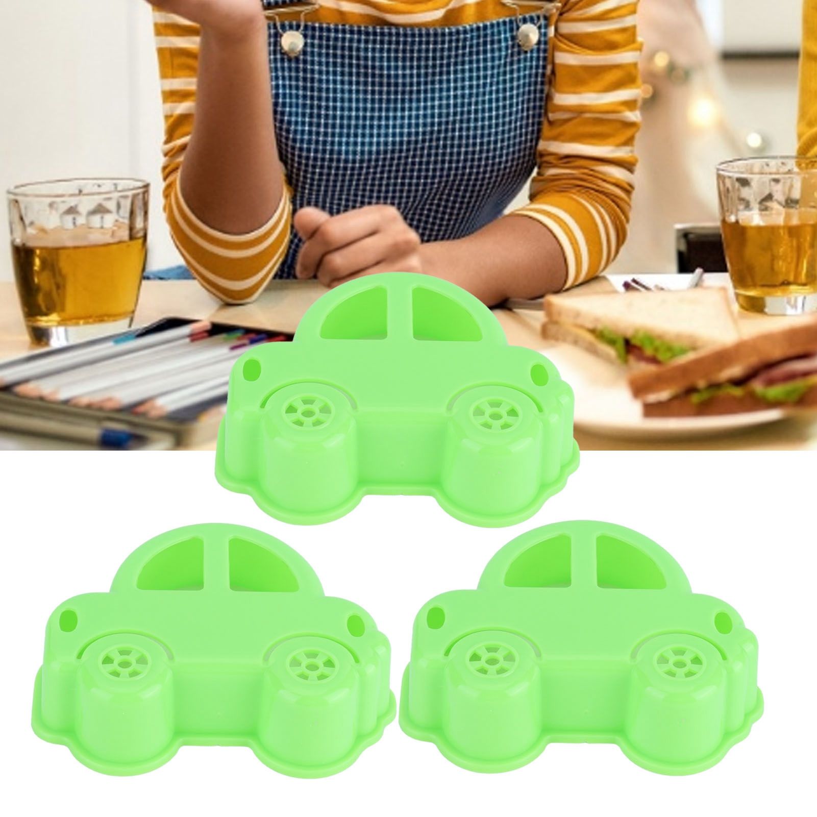 3Pcs Car Sandwich Cutter Food Grade Safe Convenient Easy Encourage Kids Cookie Mold
