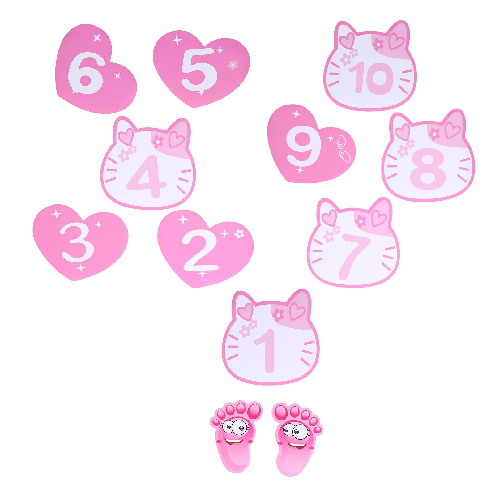 Removable 10 Number Hopscotch Stickers Children Room Floor Decoration Pink Cartoon Number Hopscotch Footprints Stickers