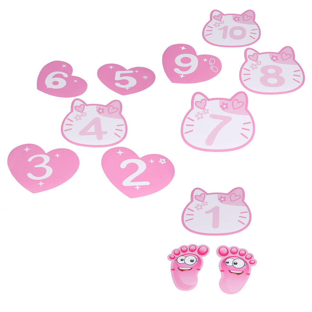 Removable 10 Number Hopscotch Stickers Children Room Floor Decoration Pink Cartoon Number Hopscotch Footprints Stickers