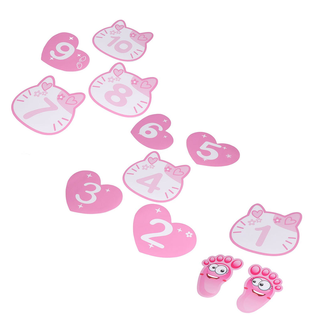 Removable 10 Number Hopscotch Stickers Children Room Floor Decoration Pink Cartoon Number Hopscotch Footprints Stickers