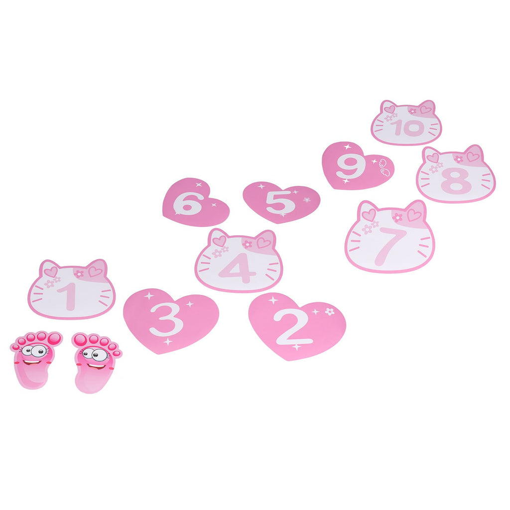 Removable 10 Number Hopscotch Stickers Children Room Floor Decoration Pink Cartoon Number Hopscotch Footprints Stickers