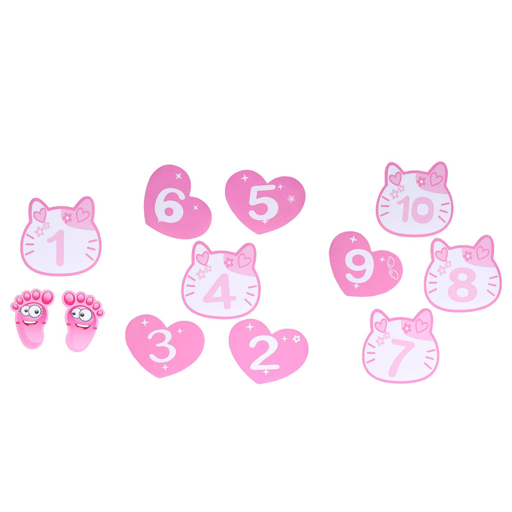 Removable 10 Number Hopscotch Stickers Children Room Floor Decoration Pink Cartoon Number Hopscotch Footprints Stickers