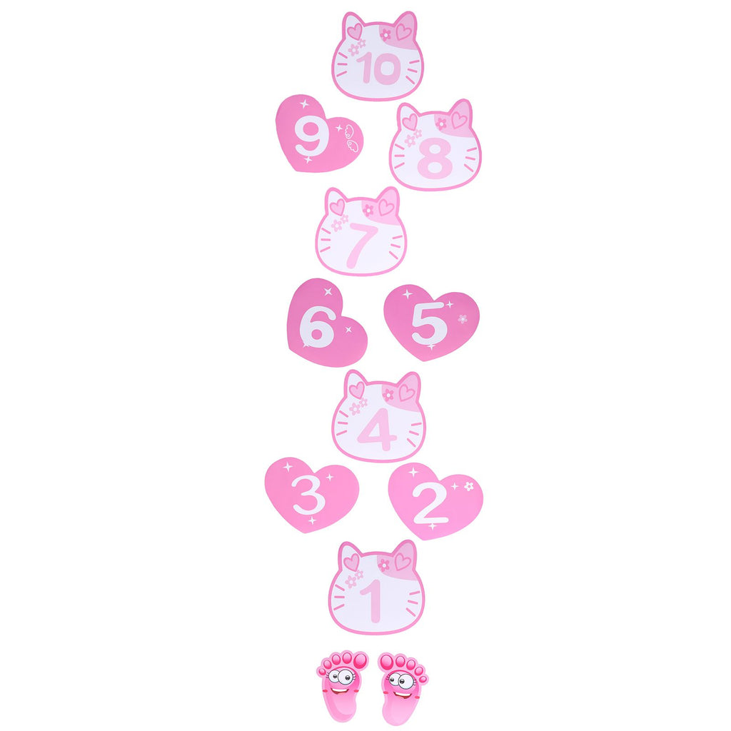 Removable 10 Number Hopscotch Stickers Children Room Floor Decoration Pink Cartoon Number Hopscotch Footprints Stickers