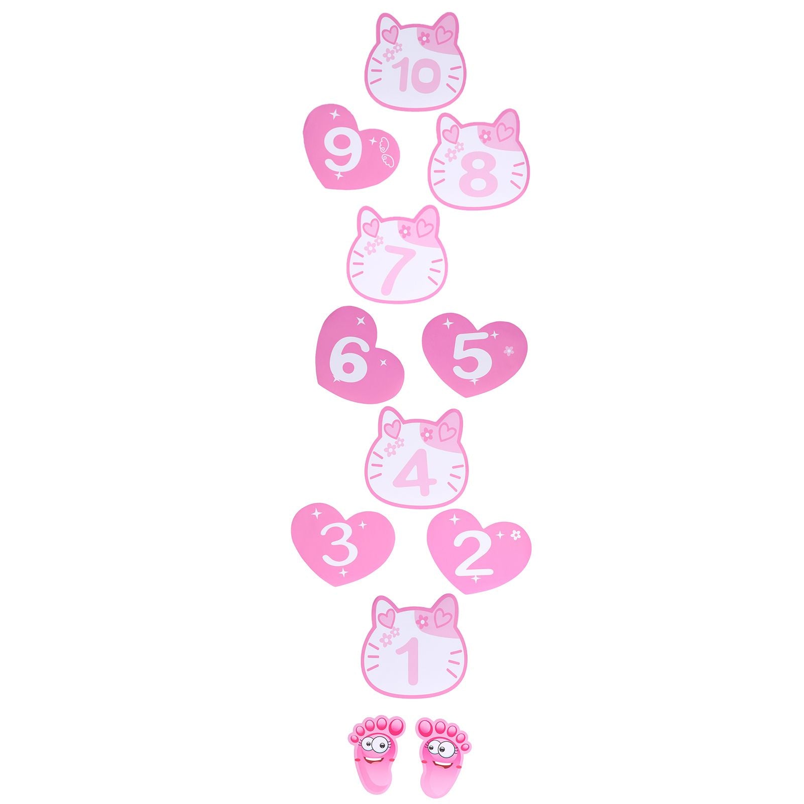 Removable 10 Number Hopscotch Stickers Children Room Floor Decoration Pink Cartoon Number Hopscotch Footprints Stickers