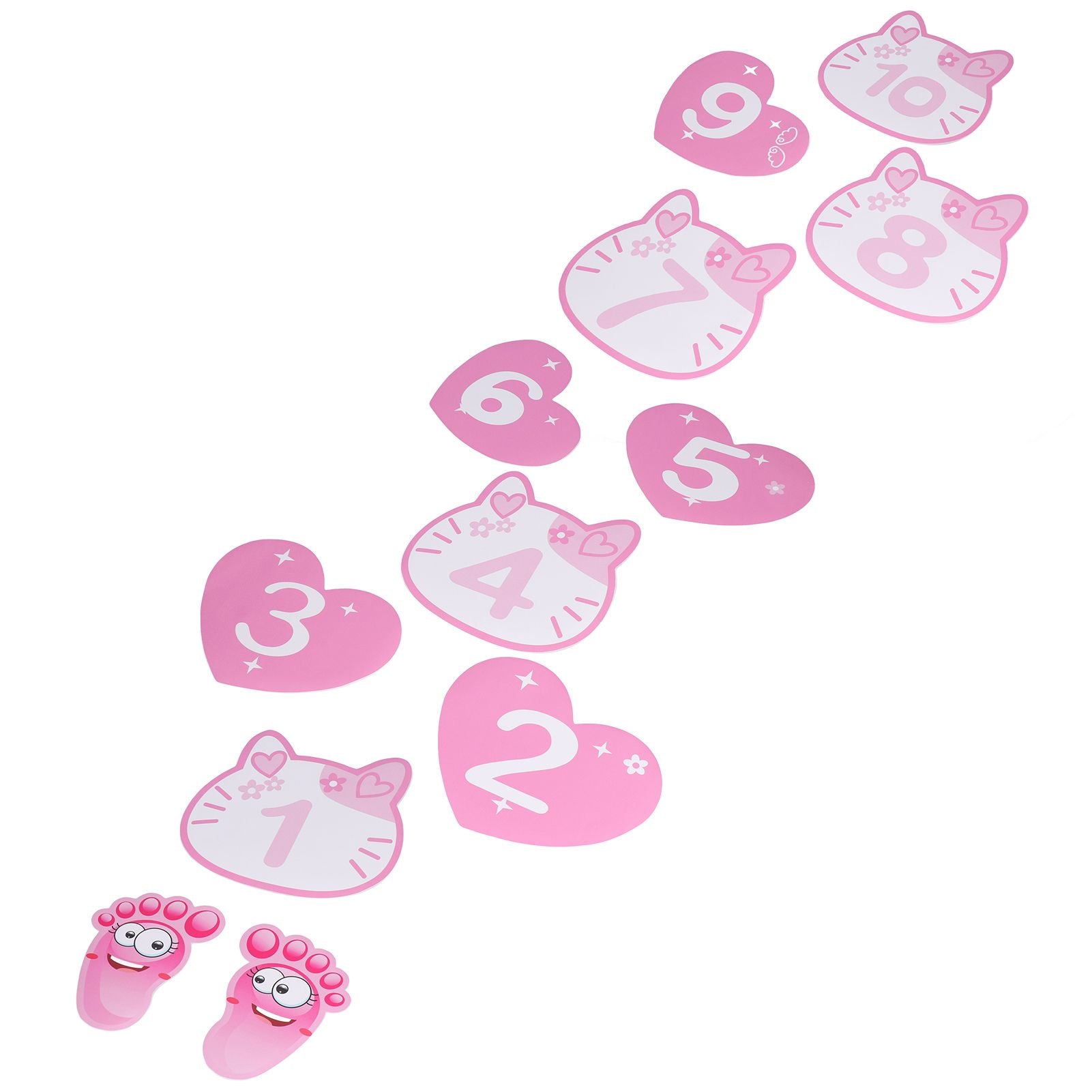 Removable 10 Number Hopscotch Stickers Children Room Floor Decoration Pink Cartoon Number Hopscotch Footprints Stickers