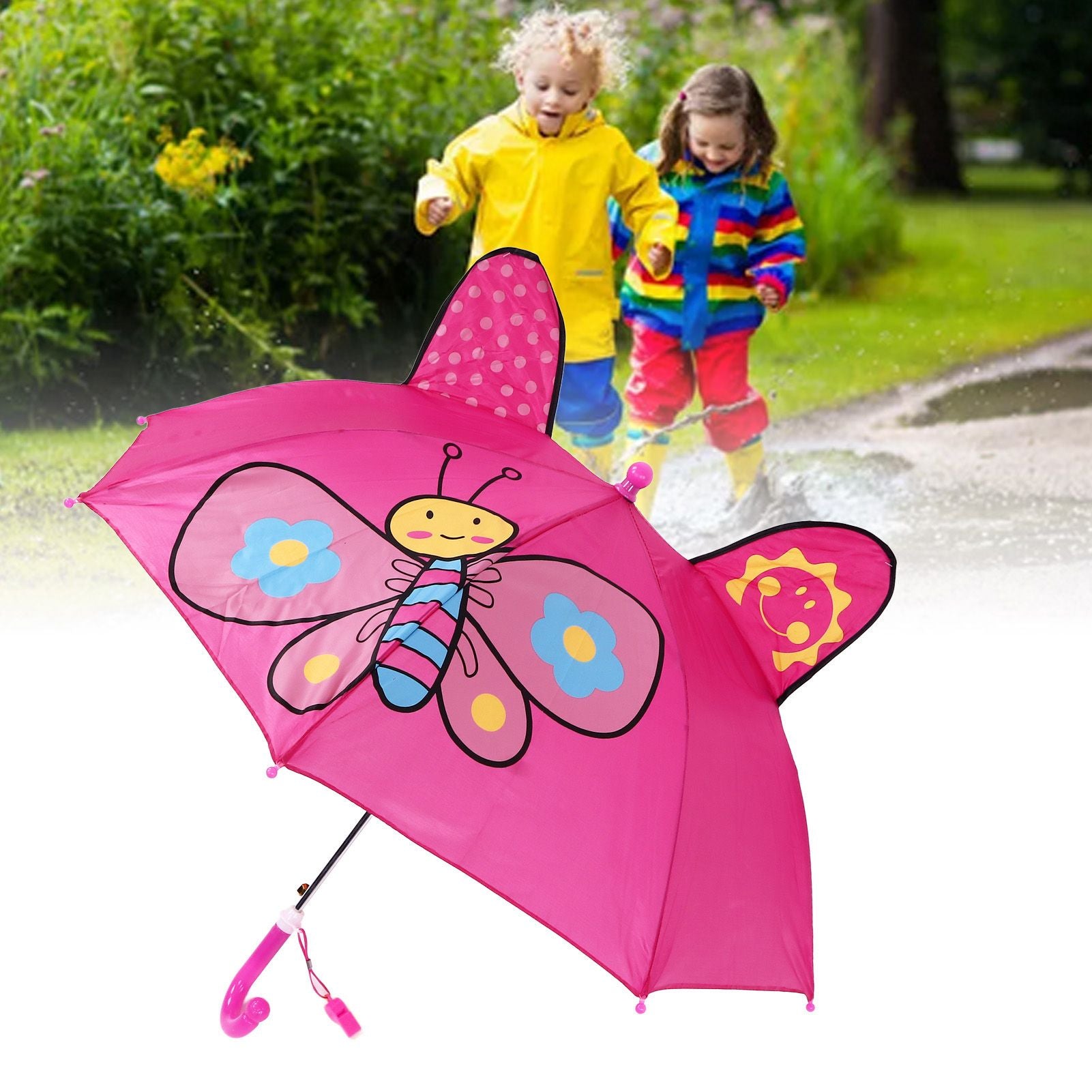 Kid Umbrella Lovely Cartoon Animal Easy Operation Light Weight Girls Umbrella for Raining Clear DayRose Red