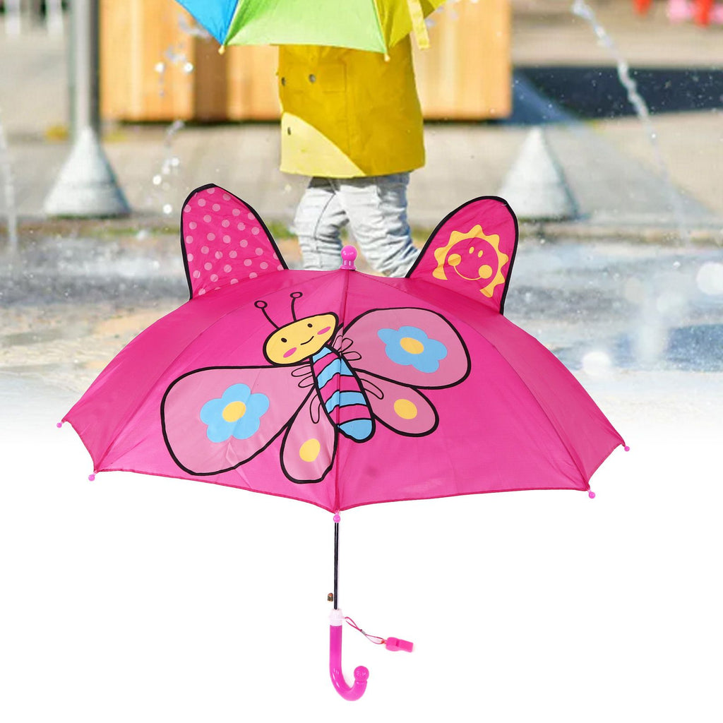 Kid Umbrella Lovely Cartoon Animal Easy Operation Light Weight Girls Umbrella for Raining Clear DayRose Red