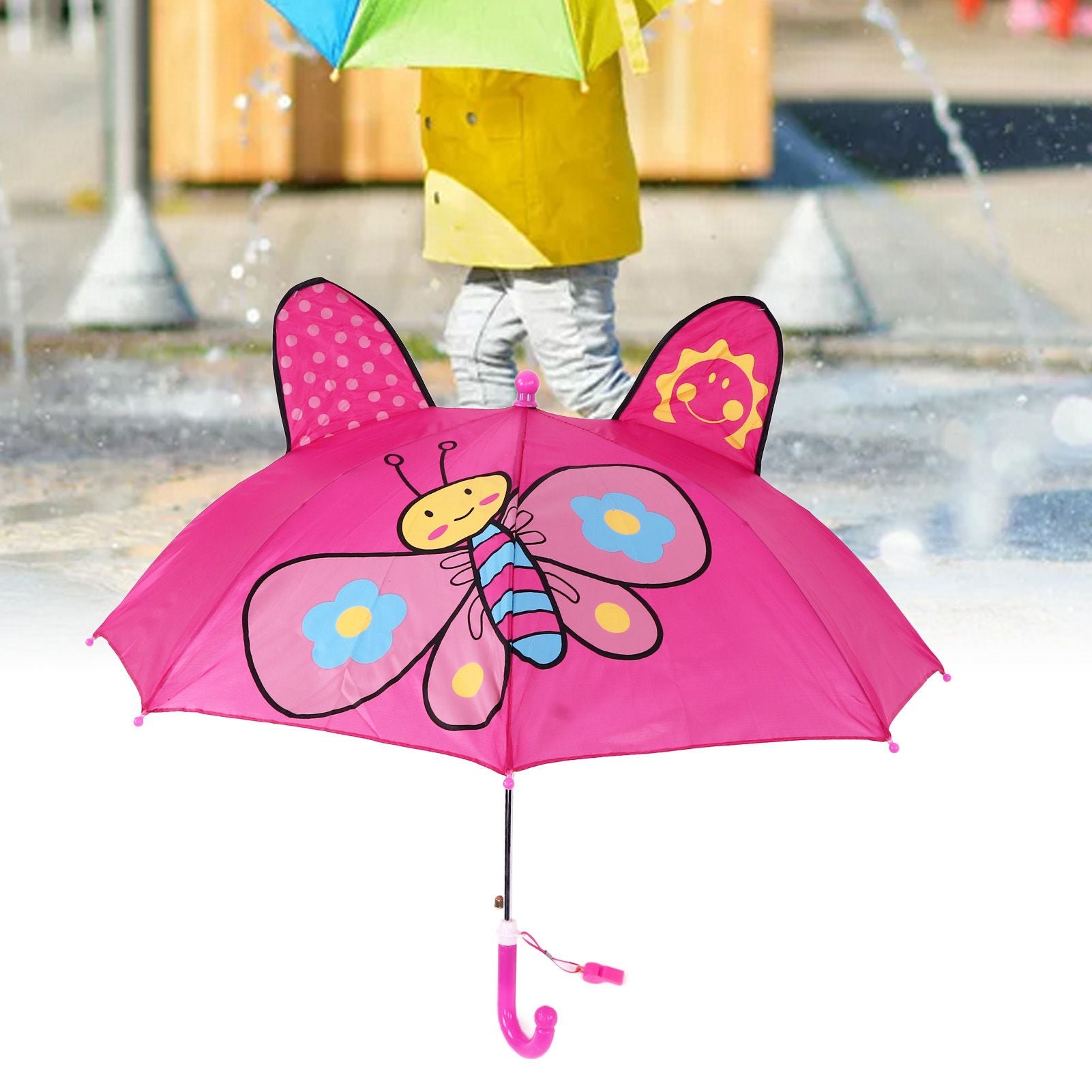 Kid Umbrella Lovely Cartoon Animal Easy Operation Light Weight Girls Umbrella for Raining Clear DayRose Red