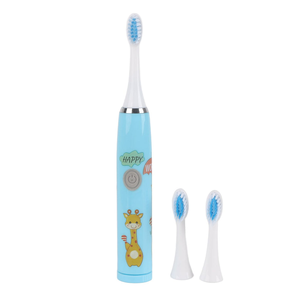 Children Electric Toothbrush Cartoon Fully Automatic Sonic Toothbrush with 3 Brush Heads for Kids Children Deer Blue
