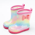 1 Pair Kids Rain Boots Four Seasons Universal Children's Rainbow Bow Non Slip Waterproof Breathable Rain Boots Pink 150mm (Inner Length 145mm)
