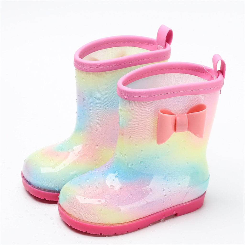1 Pair Kids Rain Boots Four Seasons Universal Children's Rainbow Bow Non Slip Waterproof Breathable Rain Boots Pink 150mm (Inner Length 145mm)